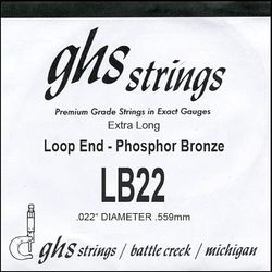 GHS™ Strings Phosphor Bronze Single String 022 Wound Loop End Banjo Single String for Banjo Phosphor Bronze Loop End Thickness: 022