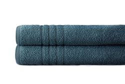 Amrapur Overseas Spa Collection - Set di 2 teli da bagno oversize, 100% cotone, colore: tortora, denim