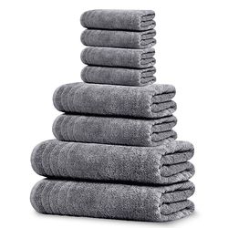 Tens Towels Lot de 8 Serviettes de Bain (2 très Grandes Serviettes de Bain, 2 essuie-Mains, 4 débarbouillettes), 100% Coton, Poids léger, séchage Plus Rapide, Super absorbantes, Gris foncé