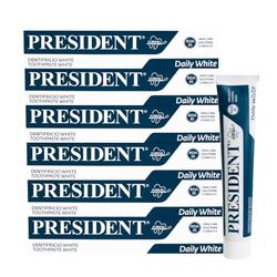 President KIT 6 DENTIFRICIO WHITE ad Azione Sbiancante, antiplacca, antitartaro e anti ingiallimento dei denti. Rinfrescante con Aroma di Menta Piemontese. RDA 85. 6x75ml