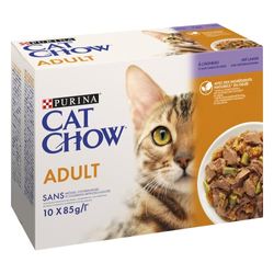 CAT CHOW - Volwassenen – met lam en groene bonen – zak voor katten – 10 x 85 g – 4 stuks