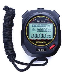 PULIVIA stopwatch sporttimer 10 ronden/splits digitale stopwatch met terugroepfunctie countdown timer klok alarmkalender, stopwatch met groot display voor coaches hardlopen zwemmen sporttraining