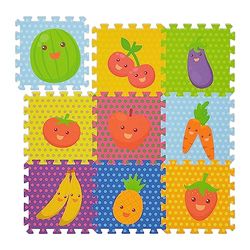 Relaxdays Puzzle Play Mat with Fruits, Crawling Baby Jigsaw, Non-Toxic, Washable, Soft EVA Foam, 86x86 cm, Multicoloured