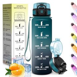 HoneyHolly Botella Agua, 1L, Marcador de Tiempo, Portátil, Cantimplora, Libre de BPA, Botella Agua Gimnasio, A Prueba de Fugas, Water Bottle para Gimnasio, Ciclismo, Oficina y Exteriores