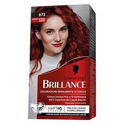 Schwarzkopf, Brillance Colorazione Permanente, Tinta per Capelli, Crema Colorante con Balsamo Nutriente Diamond Shine, Copertura dei Capelli Bianchi, Tonalità 872 Rosso Intenso Rubino