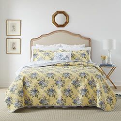 Laura Ashley Linley Quilt Set, Cotone, Yellow Floral, Full/Queen