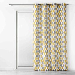 Douceur d'Intérieur, Rideau à Oeillets (140 x 260 cm) Palpito Jaune/Blanc, Polyester Imprimé