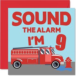 9th Birthday Card Boy - Fire Engine - Happy Birthday Card 9 Year Old Boy, Boys Cards for Him, 145mm Greeting for Son, Brother, Grandson, Nephew, Cousin, God Son
