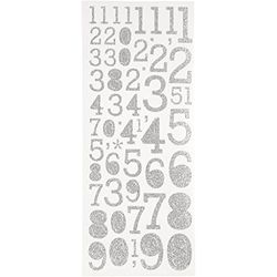 Glitter Stickers, sheet 10x24 cm, silver, numbers, 2sheets