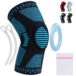 360 RELIEF - Compression Knee Brace with Gel Pads and Side Knee Stabilizers, Joint Support, Comfort, Active Recovery, Running, Workout Protection - X-Large, Blue + Laundry Bag