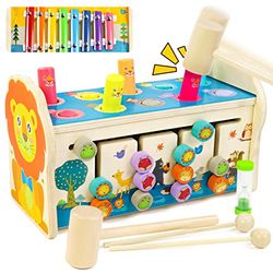 Symiu Babyleksak från 1 år barnleksak motorikkub träleksak hammarspel 3-i-1 barnleksak xylofon labyrint musikinstrument gåva för barn från 1 2 3 år pojke flicka