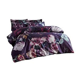 Paoletti Cordelia Super King Duvet Cover Set, Cotton, Multi, Violet