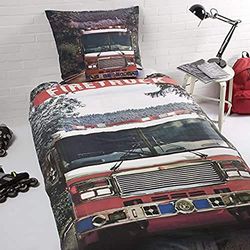 Daydream Firetruck Funda de edredón para Cama Individual 140 x 200 cm + Funda de Almohada en 100%, algodón, Multicolor, 200 x 140 cm