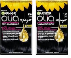 Garnier Coloration Permanente - Sans Ammoniaque - Aux Huiles Naturelles de Fleurs - Noir Saphir (1.10) - Olia (Lot de 2)