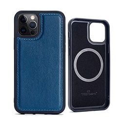 Trop Saint® Läderfodral kompatibelt med iPhone 12 och 12 Pro [Med MagSafe] – blå
