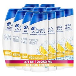 Head & Shoulders Citrus Fresh Shampoing Antipelliculaire Pour Cheveux Gras 12x250ml; Usage Quotidien; Jusqu'à 100% des Pellicules Éliminées, Cliniquement Prouvé