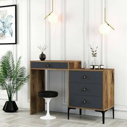 Dmora Lyra Consolle, Multi-Purpose Table, Side Cabinet, Hallway Desk, 124 x 40 x 85 cm, Walnut and Anthracite