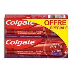 COLGATE Dentifrici Max White Ultra Multiprotection - Bianchezza brillante, morbido per lo smalto, confezione da 2 x 75 ml