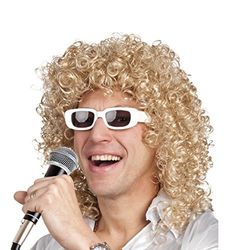 Boland 86404 - Volwassenen pruik zanger met bril, blond, heren, krullend synthetisch haar, halflang kapsel, feestbril, rockster, popster, artiest, kostuum, carnaval, themafeest
