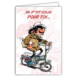 Gaston Lagaffe Carte Anniversaire sur un vélo - Avec Enveloppe Illustrée 17,5x12cm - Fabriqué en France - GLCT-0156