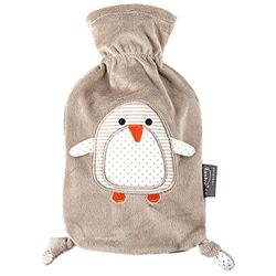 Fashy"Pia" 35720.4 warmwaterkruik/kinderwarmwaterkruik Pinguïn ~ thermoplast - warmtekruik met knuffelzachte pluizige overtrek van 100% polyester, robuust en duurzaam ~ 0,8 liter