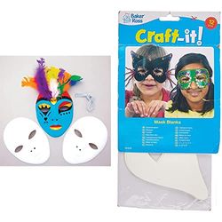 Baker Ross Masques en plastique blanc à personnaliser (Lot de 6) - Matériel créatif pour enfants et adultes & Masques à personnaliser (lot de 12) - Matériel créatif pour enfants et adultes