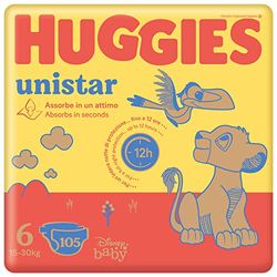 Huggies Unistar Pannolini, Taglia 6 (15-30 Kg), Confezione da 105 pannolini (Mega)