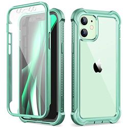 Dexnor Hoesje compatibel met iPhone 12 en iPhone 12 Pro 6,1 inch, 360 graden full body schokbestendig voor- en achterkant beschermhoesje met ingebouwde schermbeschermer - groen