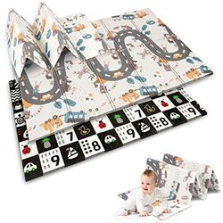NUKIDO Baby-Schaumstoffmatte Doppelseitig Niedlich Buntes Design zum Krabbeln Perfekt als Geschenk Faltbar 200x150 cm NK-341 Muster mit Weg und Zahlen