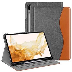 Fintie Hoes voor Samsung Galaxy Tab S8 Plus 2022 / Tab S7 FE 2021/S7 Plus 2020 12.4 Inch, Multi-Angle Folio Case Cover met S Pen Houder Document Slots en Auto Sleep/Wake Functie, (Denim Donkergrijs)