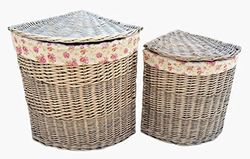 Red Hamper Antique Wash Corner Linen Basket Set With Garden Rose Lining, Wicker, 60 x 46 x 46 cm