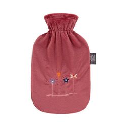 Fashy Hot Water Bottle with Fleece Cover and Embroidery Rust Red 2 L