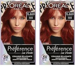 L’ORÉAL PARIS - Coloration Cheveux Permanente - Longue Durée & Lumineuse - Couvre 100% des Cheveux Blancs - Préférence Les Vivids - Nuance : Rouge Cerise (5.664) (Lot de 2)