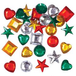 Baker Ross AW927 Christmas Self Adhesive Acrylic Jewels, Festive Arts and Crafts (Pack of 200), Assorted