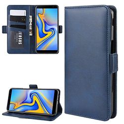 Carcasa de telefono Wallet Stand Funda de Cuero for teléfono Celular for Galaxy J6 +, con Billetera y Soporte y Ranuras for Tarjetas (Negro) (Color : Dark Blue)