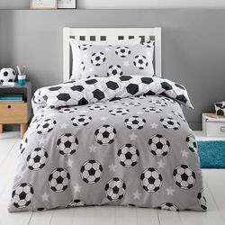 Catherine Lansfield Parure de lit réversible en Coton brossé avec Housse de Couette et taie d'oreiller Motif étoiles de Football Gris
