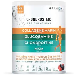GRANIONS - Collagene Marin Poudre - CHONDROSTEO + Articulations - Glucosamine + Chondroitine - Collagene Hydrolysé d'origine marine - 10g PAR JOUR - Goût Fruits Rouges - 280 g
