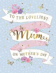 Piccadilly Greetings Mother's Day Card, To The Loveliest Mum - 8 x 6 inches
