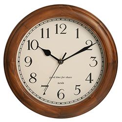 Orologio da parete in legno con design retrò, 28 cm, rotondo, funzionamento a batteria, silenzioso, senza ticchettio, grandi numeri arabi, per cucina, soggiorno, classe, palestra e piscina, marrone