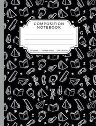 Composition Notebook College Ruled: Black and White Seamless Doodle Pattern Cover Design