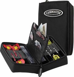 Casemaster Estojo para dardos de aço e ponta macia, capacidade para 6 dardos, vários acessórios através de amplos bolsos de armazenamento, tubos e caixas