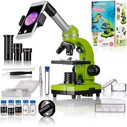 Bresser Microscópio para estudantes Biolux Sel com suporte para smartphone, acessórios ricos e sistema de zoom barlow para crianças, iniciantes e adultos, cor verde