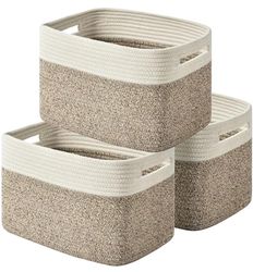 Issudata Storage Basket,Woven Baskets for Storage,Cotton Rope Baskets for Organizing,decorative Baskets for Shelves,book Basket,towel,Toy Basket or Storage Bins for Living Room - 3 Pack,Brown