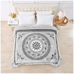 GC GAVENO CAVAILIA Sherpa Fleece Blanket (200x240 cm) - Greek Pattern Bed Throw King Size - Fluffy Throws For Bed, Sofas, Armchair - Thermal, Cosy Large Blankets and Throws Washable - Grey
