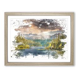 Landscape Beautiful Mountain Scene V3 Modern Framed Wall Art Print, Ready to Hang Picture for Living Room Bedroom Home Office Décor, Oak A4 (34 x 25 cm)