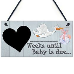 RED OCEAN Weeks Until Baby Is Due Chalkboard Hanging Plaque Baby Shower Pregnancy Gift