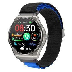 Knauermann PRO 3 (2024) Argento – Orologio sanitario smartwatch con funzione telefonica – ECG + HRV e funzione SOS – display AMOLED BT Bluetooth – apnea notturna – cinturino in tessuto nero/blu, 14 –