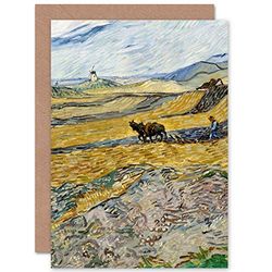 Artery8 Van Gogh Enclosed Field Ploughman Painting Fine Art Greeting Card Plus Envelope Blank Inside Campo Pintura