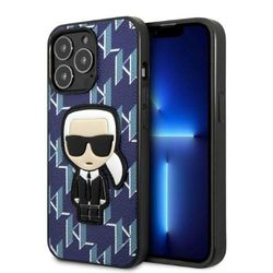 Karl Lagerfeld Hardhoesje met PU-monogram met patch pictogram voor iPhone 13 Pro - blauw