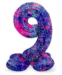 Folat 64779 Birthday Balloon Standing Number 9 Paint Splash Purple Space 41 cm Decoration Birthday Decoration Balloon Number No Helium Required Colourful